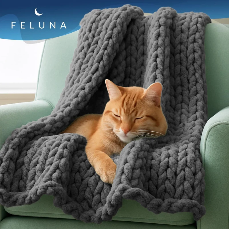 Feluna Grob gestrickte Kuscheldecke – Flauschige Wohndecke XXL