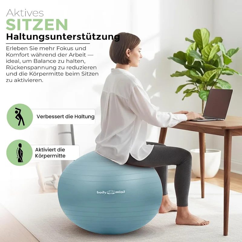 Body & Mind Gymnastikball mit Pumpe - Anti-Burst Pilates & Sitzball