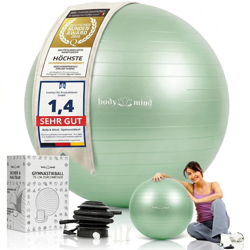 Body & Mind Gymnastikball mit Pumpe - Anti-Burst Pilates & Sitzball