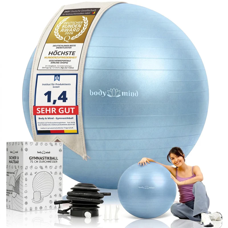 Body & Mind Gymnastikball mit Pumpe - Anti-Burst Pilates & Sitzball