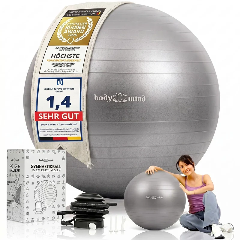 Body & Mind Gymnastikball mit Pumpe - Anti-Burst Pilates & Sitzball