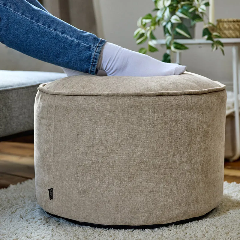 Runder Chenille-Fußhocker icon Milano, naturfarben