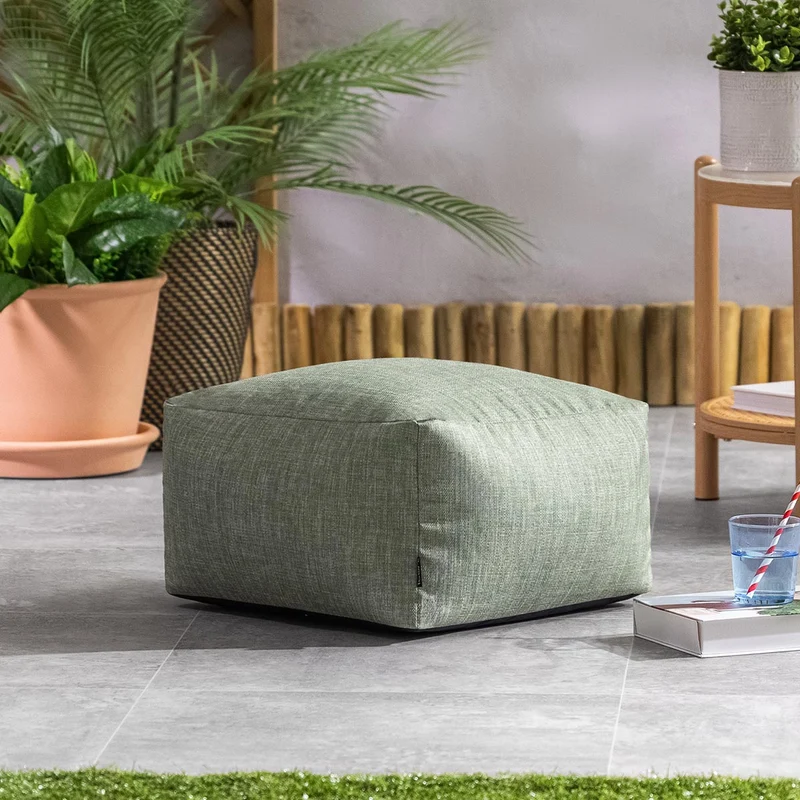Amara Gewebter, Quadratischer Fußhocker, Outdoor, Salbeigrün