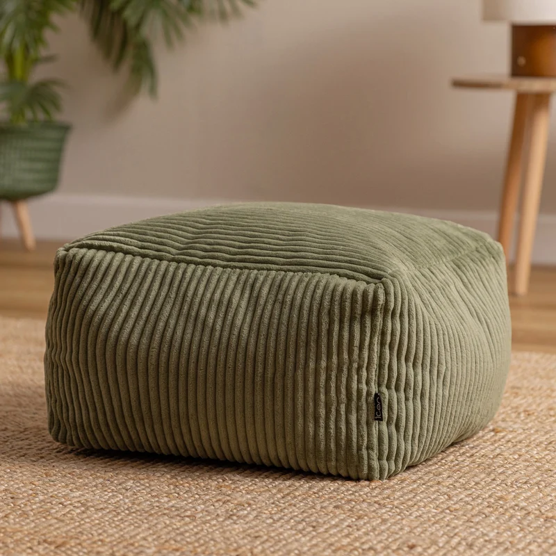 Amara Quadratischer Fußhocker, Cord, Salbeigrün