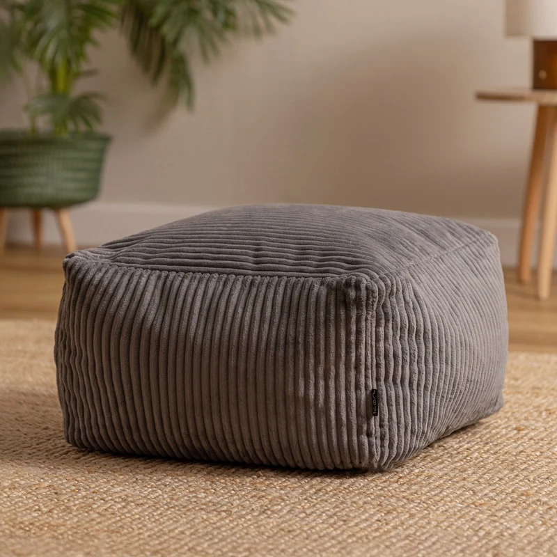 Amara Quadratischer Fußhocker, Cord, Dunkengrau