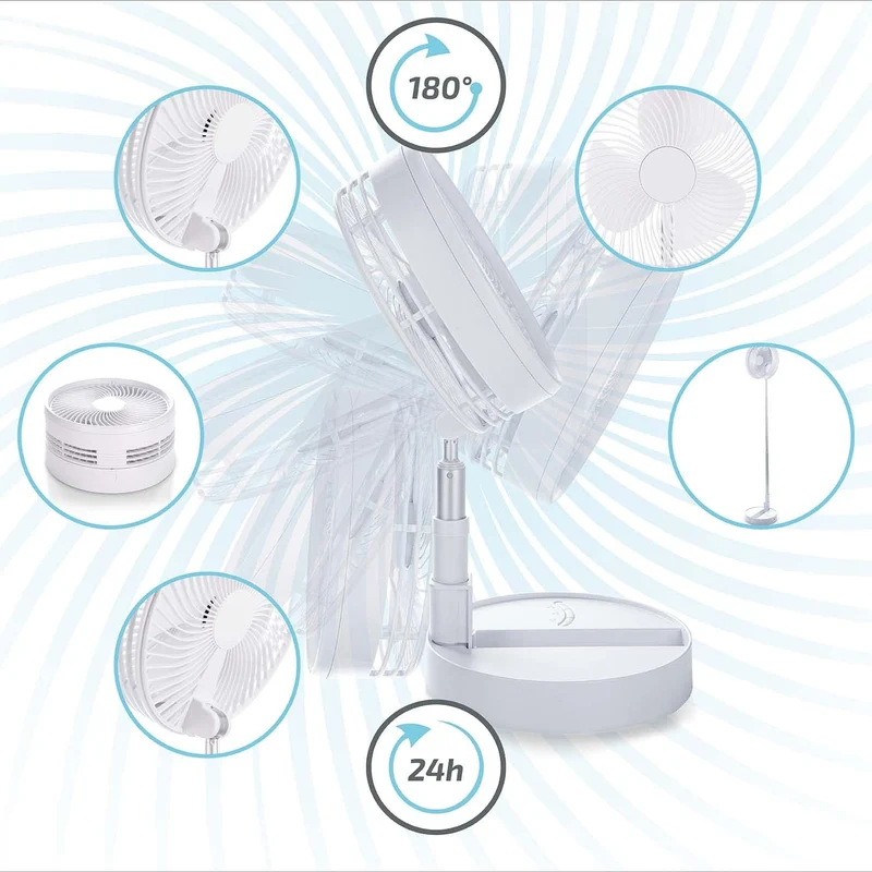 Kabelloser Tischventilator 7200 mAh Akku - Mini USB Ventilator Lüfter 3 Stufen