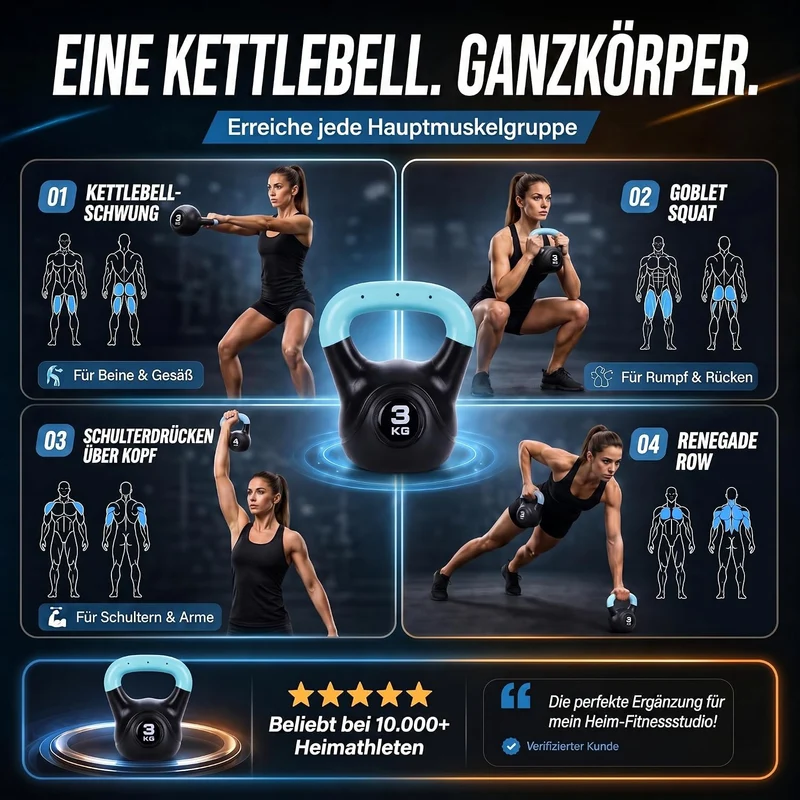 Kettlebell Kugelhantel Deluxe 2-20 kg – Bodenschonendes Krafttraining