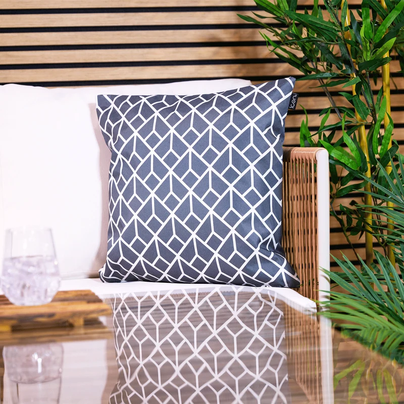 Art Déco Geometrisches Outdoor-Kissen – Anthrazitgrau