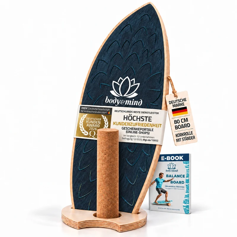 Balance-Board Surfbrett mit Korkrolle & Ständer – Fitness Board 80 cm
