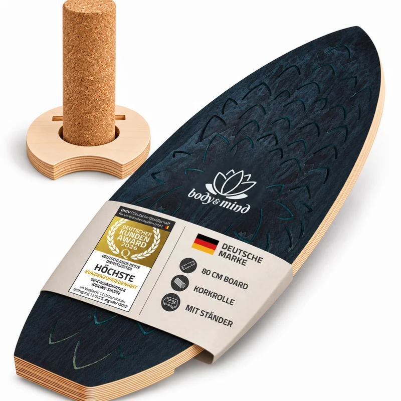 Balance-Board Surfbrett mit Korkrolle & Ständer – Fitness Board 80 cm