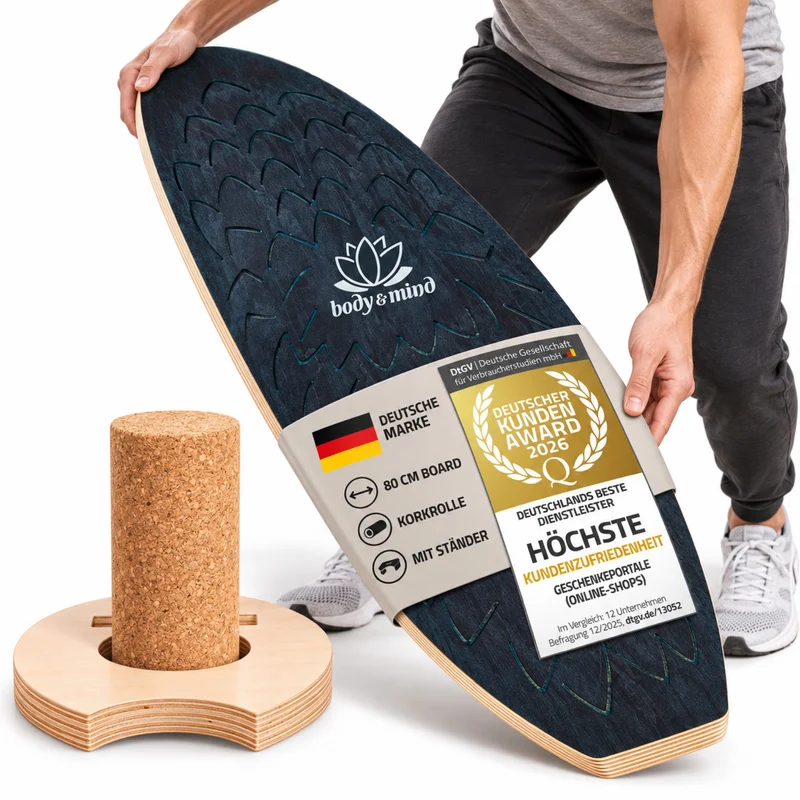 Balance-Board Surfbrett mit Korkrolle & Ständer – Fitness Board 80 cm