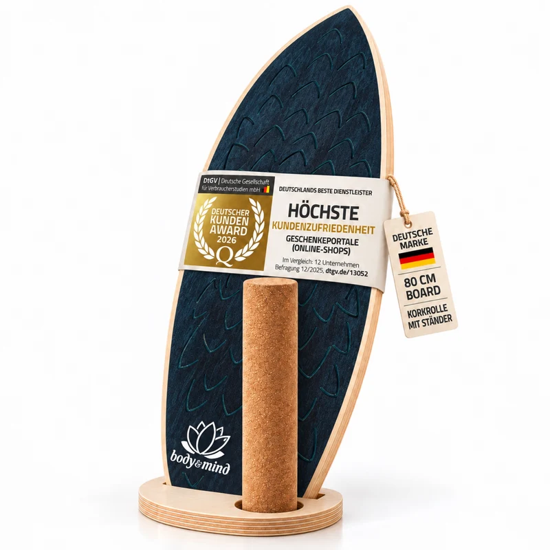 Balance-Board Surfbrett mit Korkrolle & Ständer – Fitness Board 80 cm