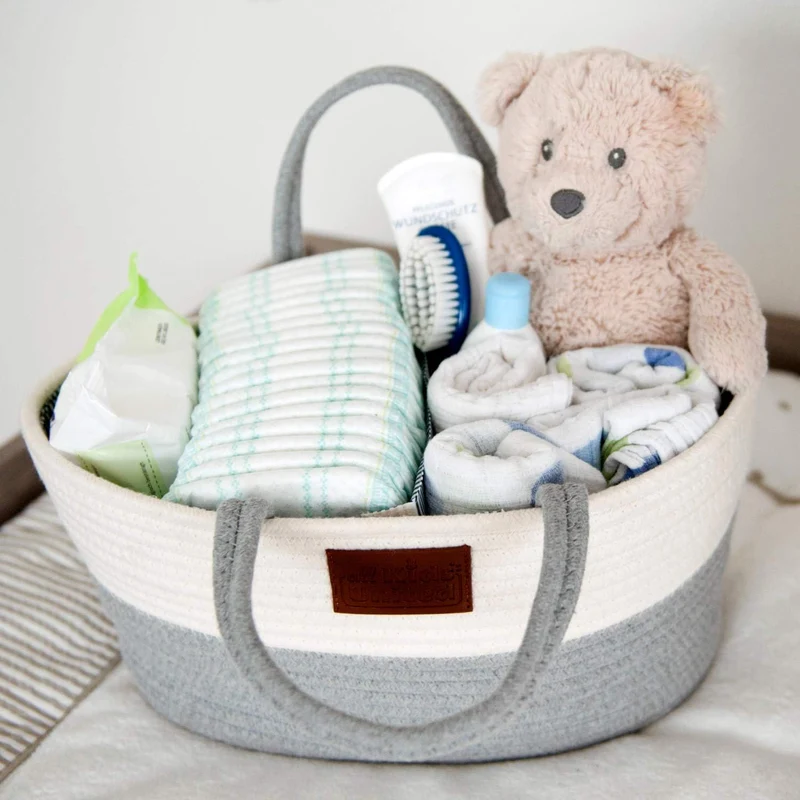Wickeltasche Baby Organizer - Stabiler Windelkorb aus Leinen