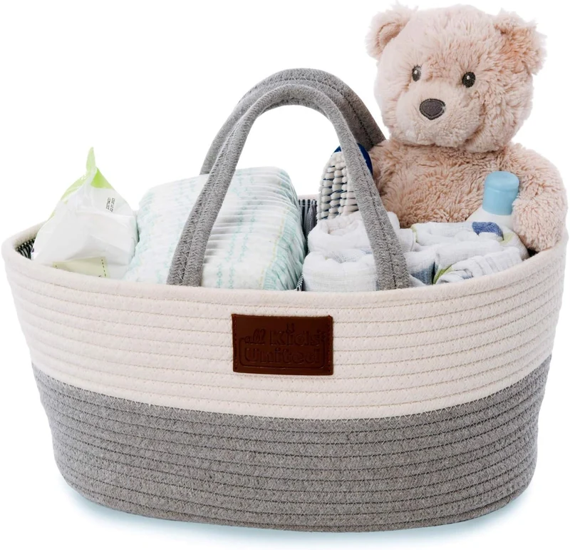 Wickeltasche Baby Organizer - Stabiler Windelkorb aus Leinen