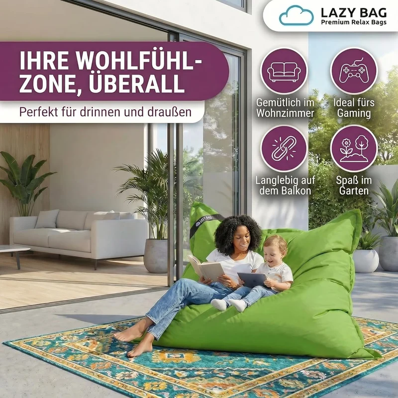 LazyBag Outdoor Sitzsack Junior – Wasserfestes Sitzkissen für Kinder