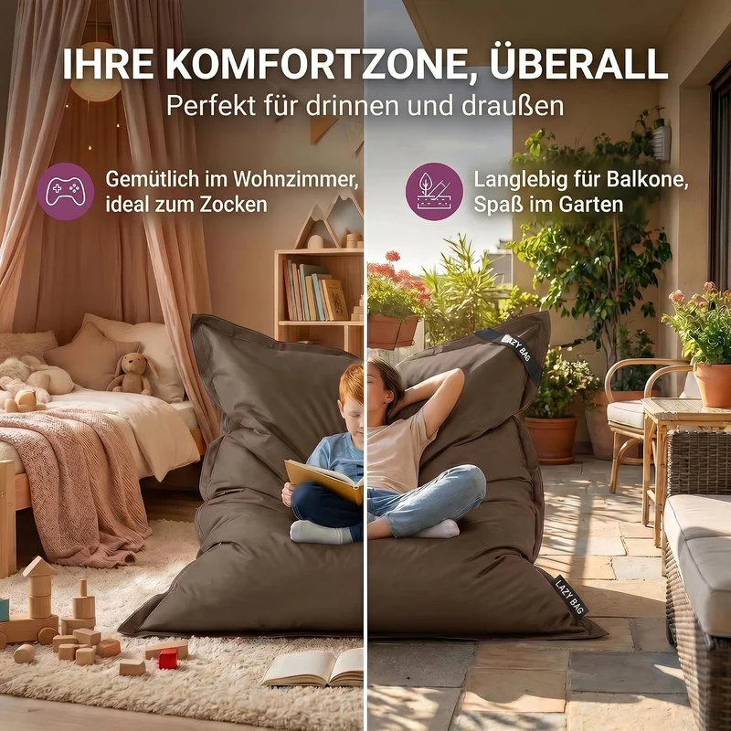 LazyBag Outdoor Sitzsack Junior – Wasserfestes Sitzkissen für Kinder