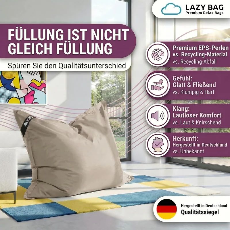 LazyBag Outdoor Sitzsack Junior – Wasserfestes Sitzkissen für Kinder