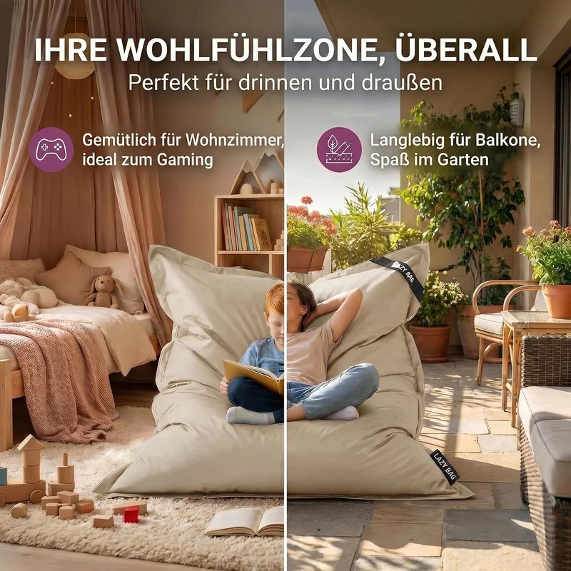 LazyBag Outdoor Sitzsack Junior – Wasserfestes Sitzkissen für Kinder