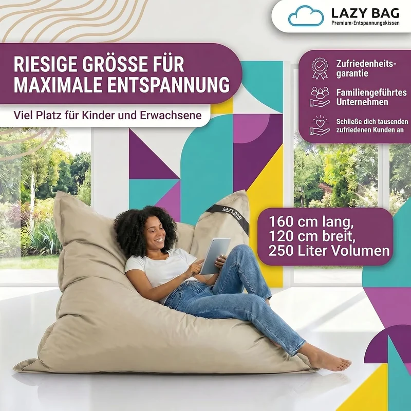 LazyBag Outdoor Sitzsack Junior – Wasserfestes Sitzkissen für Kinder