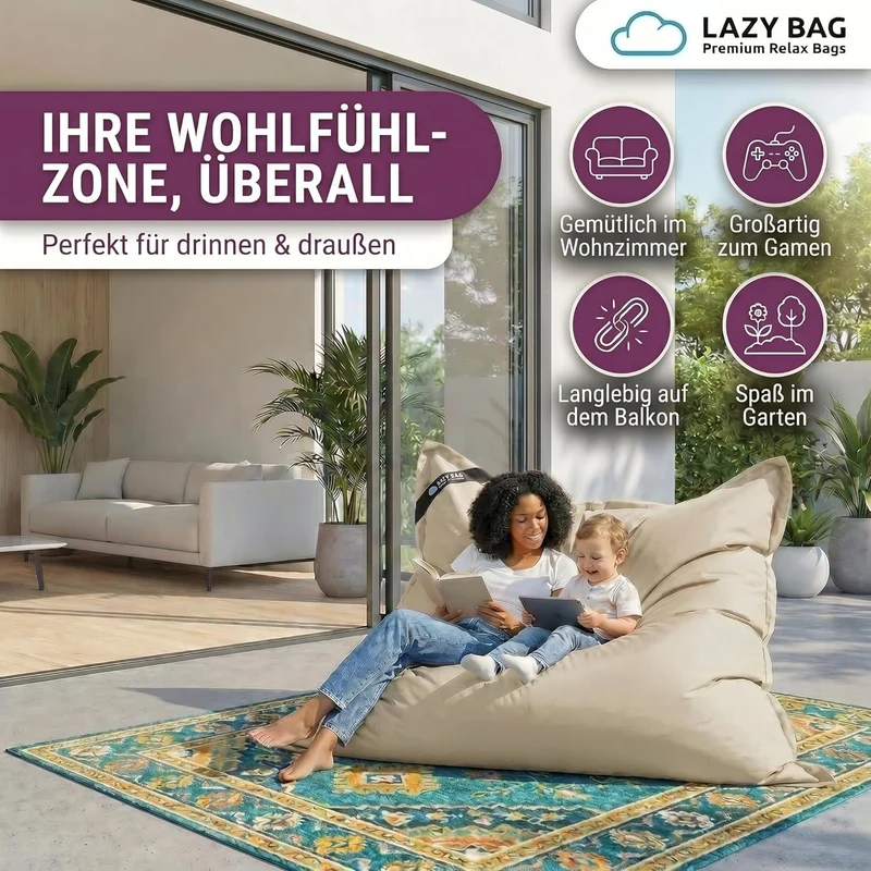 LazyBag Outdoor Sitzsack Junior – Wasserfestes Sitzkissen für Kinder