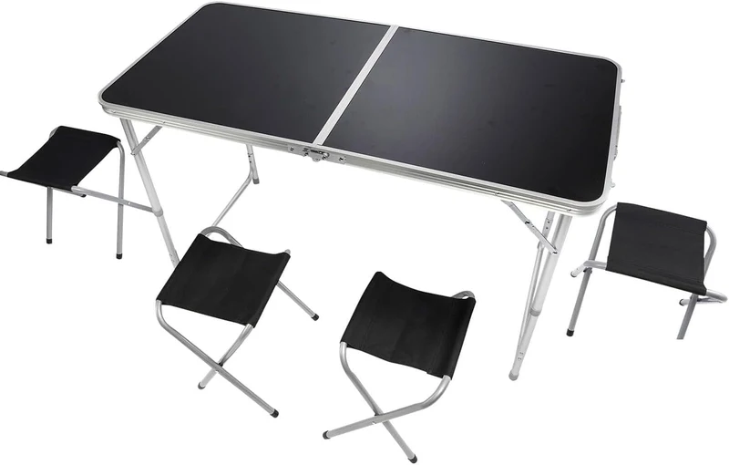 Klappbarer Campingtisch 120x60cm inkl. 4 Hocker für Outdoor