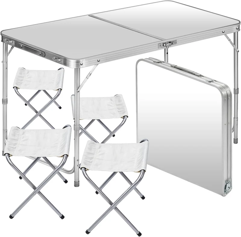 Klappbarer Campingtisch 120x60cm inkl. 4 Hocker für Outdoor