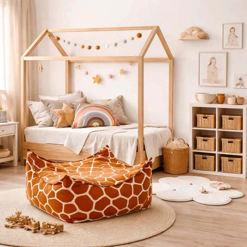 Sitzsack Kinder Pouf Giraffe, 60 x 60 x 35 cm, quadratisch