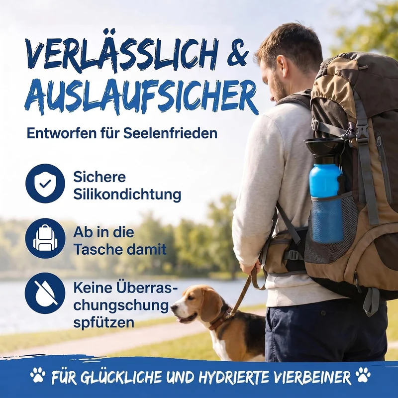 Hunde-Trinkflasche 600ml mit Napf – Auslaufsicher für Unterwegs