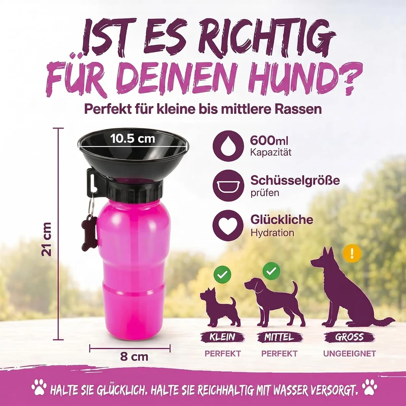 Hunde-Trinkflasche 600ml mit Napf – Auslaufsicher für Unterwegs