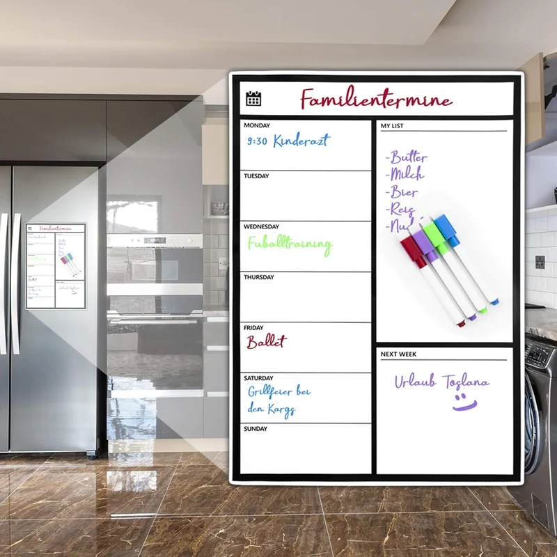 Magnetischer Wochenplaner für Kühlschrank - Whiteboard mit 4 Stiften