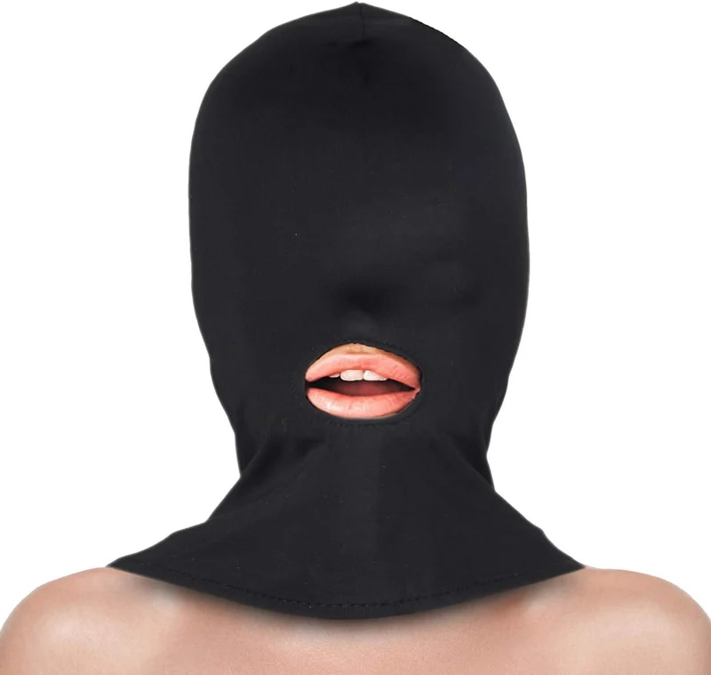 Erotische BDSM Fetisch Maske - Dehnbare Bondage-Haube mit Mundöffnung