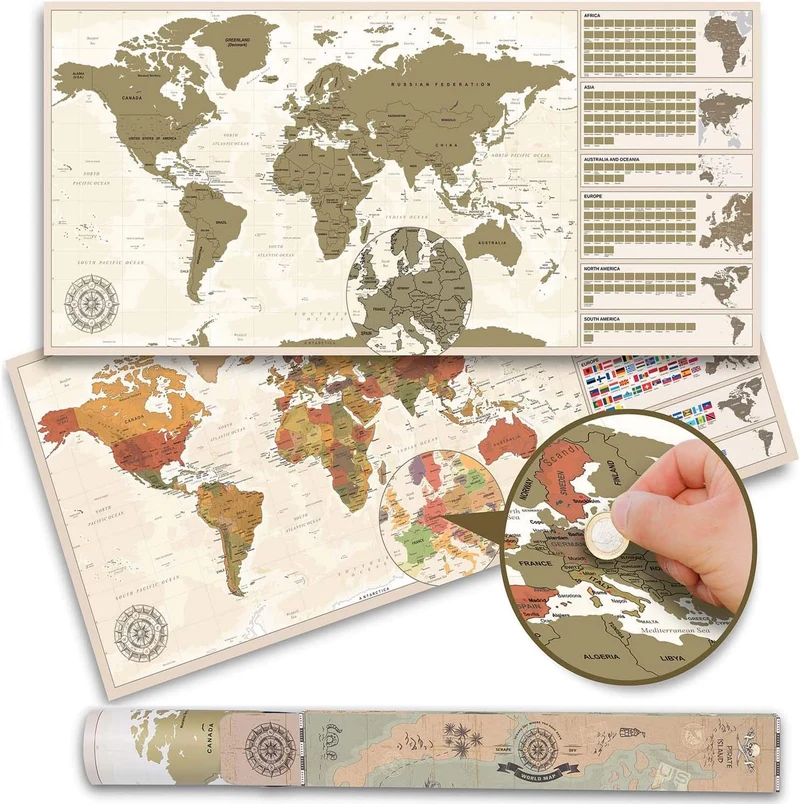 Weltkarte zum Rubbeln im Antik-Stil – Scratch-Off World Map