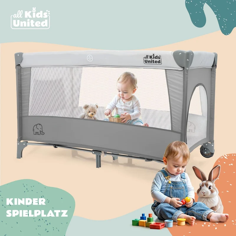 Baby Reisebett mit Wickelauflage & Mobile - Faltbar & Kompakt