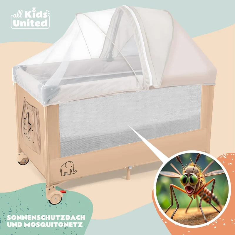 Baby Reisebett mit Wickelauflage & Mobile - Faltbar & Kompakt