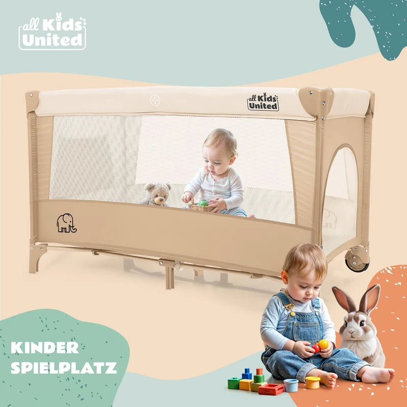 Baby Reisebett mit Wickelauflage & Mobile - Faltbar & Kompakt