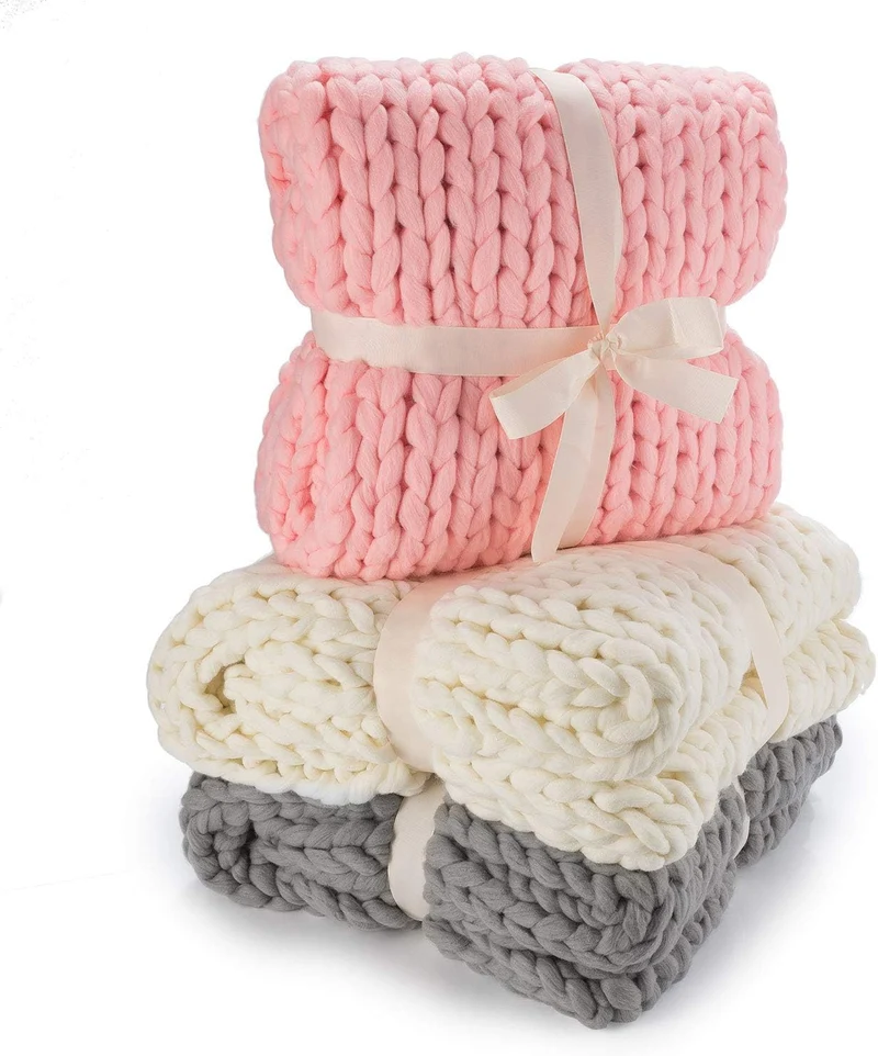 Strickdecke Pink - Grob gestrickte Kuscheldecke 180x120 cm