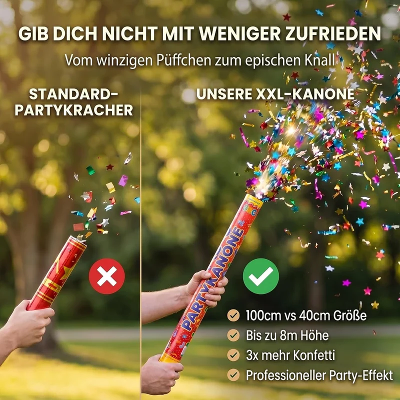 10x Konfettikanone XXL 100 cm – Bunte Sterne Party Popper