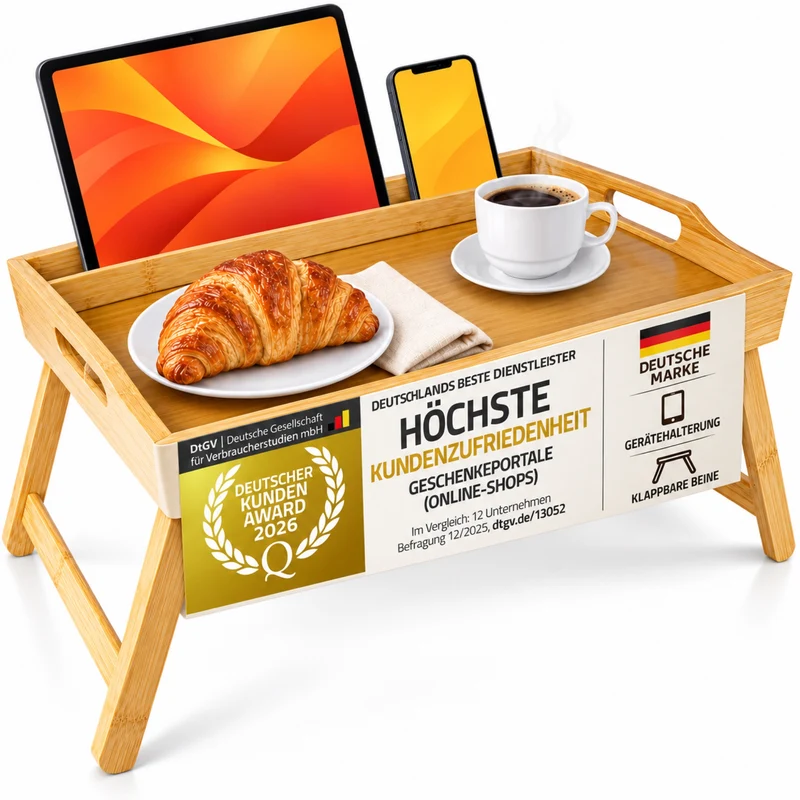 Klappbares Serviertablett aus Bambus für Frühstück im Bett