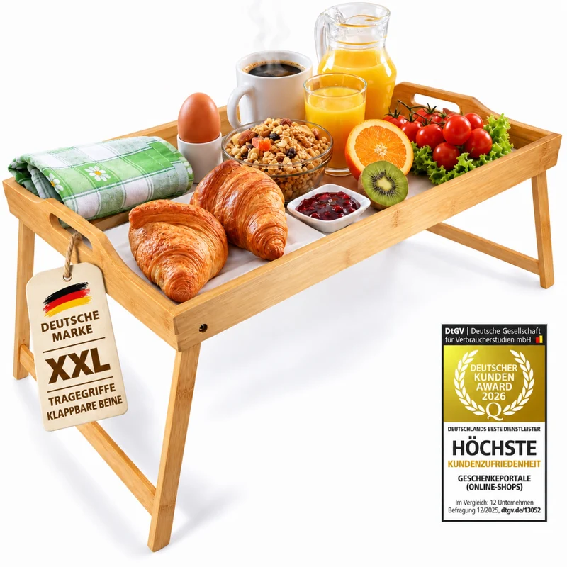 Klappbares Serviertablett aus Bambus für Frühstück im Bett