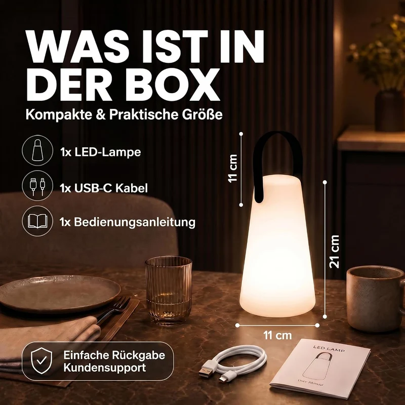 LED Outdoor Lampe mit Akku - Wasserfeste Tisch- & Hängeleuchte