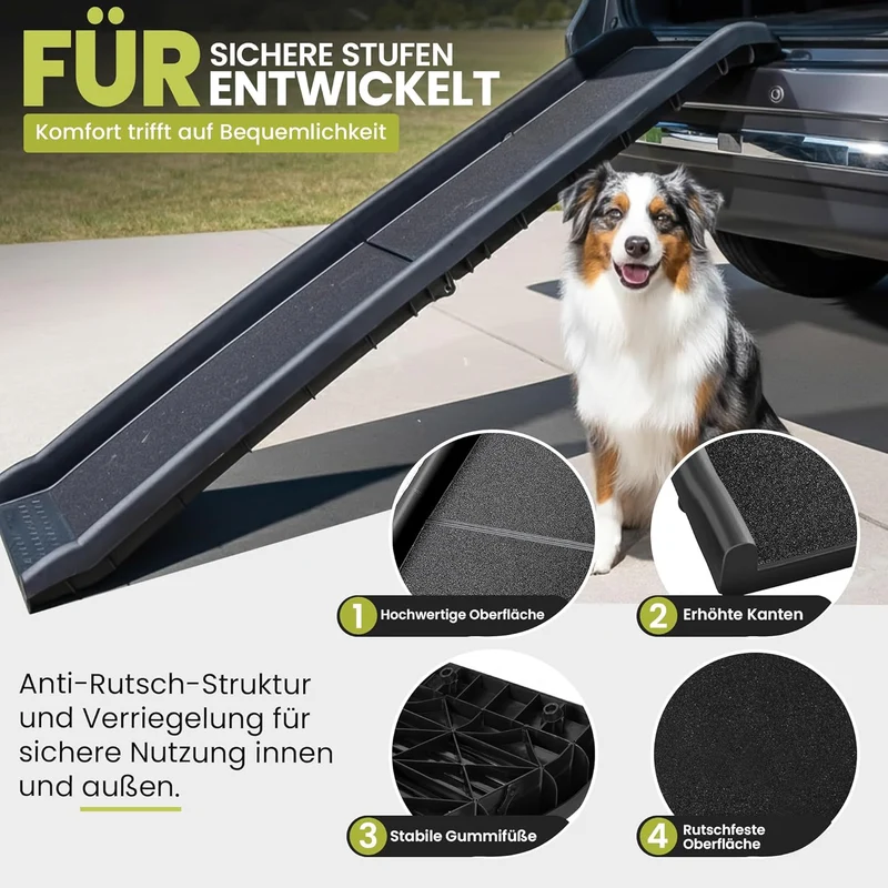 Hunderampe klappbar – Faltbare Auto-Einstiegshilfe für Hunde (90kg)