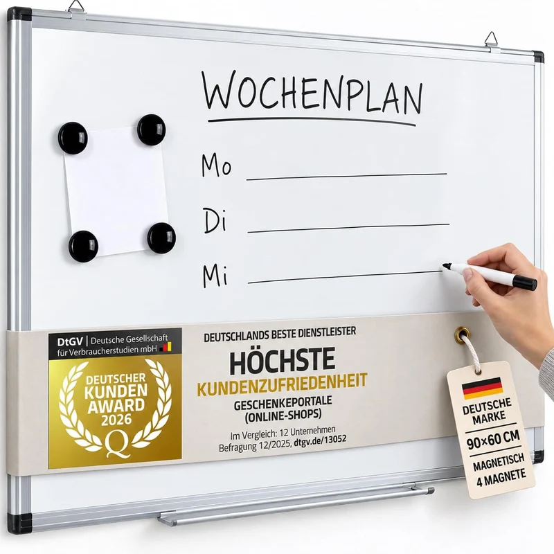 Magnetisches Whiteboard 90x60 cm mit Alurahmen & Ablage