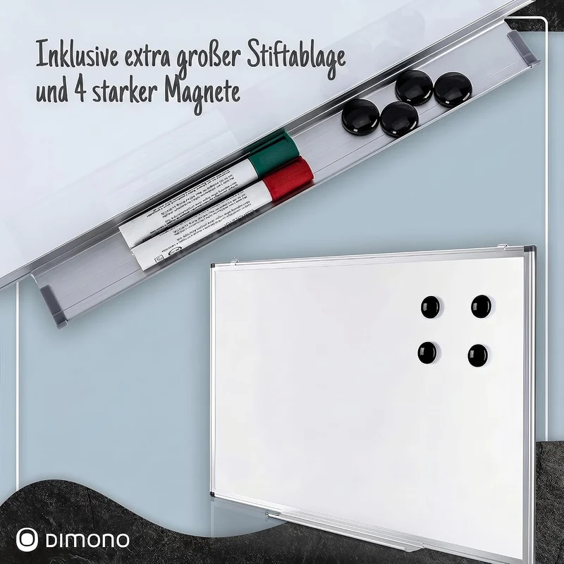 Magnetisches Whiteboard 90x60 cm mit Alurahmen & Ablage