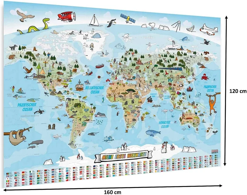 Kinder Weltkarte XXL - 140x100cm Lernposter für Kinder