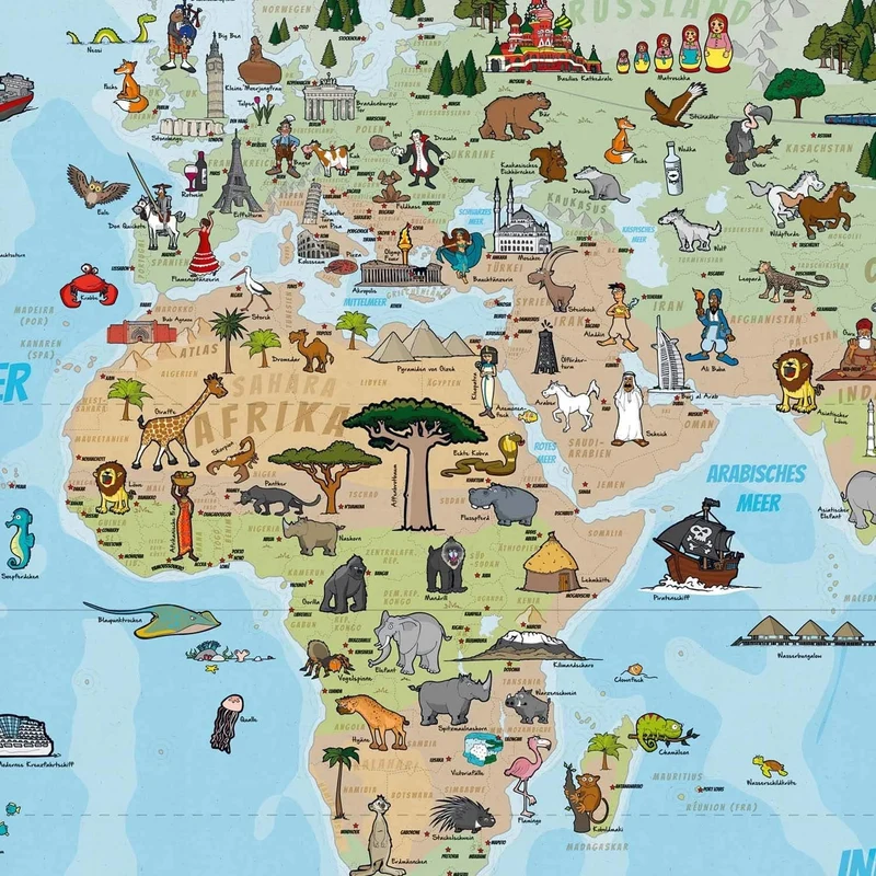 Kinder Weltkarte XXL - 140x100cm Lernposter für Kinder