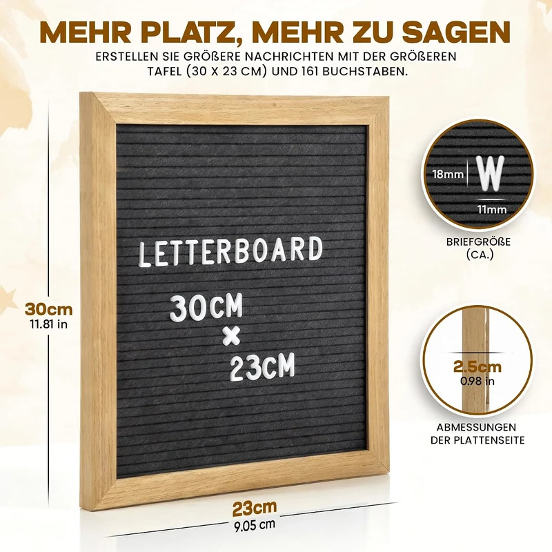 Buchstabentafel Holz-Rahmen - Letter-Board mit 161 Buchstaben