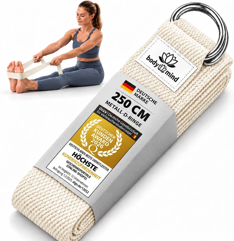 Yoga Gurt 250 cm mit Metall-D-Ring - Rutschfest & Langlebig