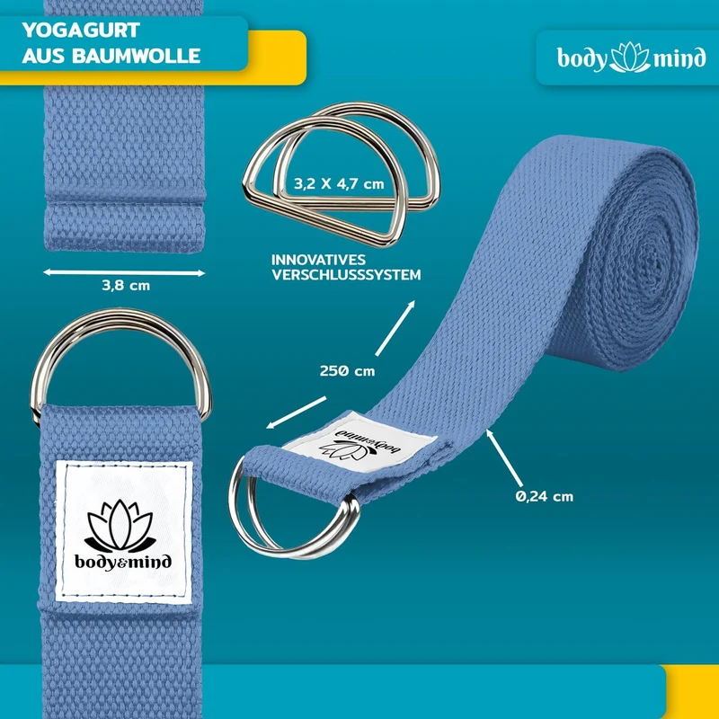 Yoga Gurt 250 cm mit Metall-D-Ring - Rutschfest & Langlebig