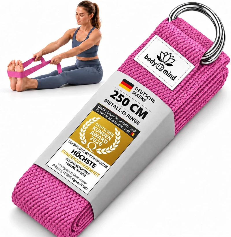 Yoga Gurt 250 cm mit Metall-D-Ring - Rutschfest & Langlebig