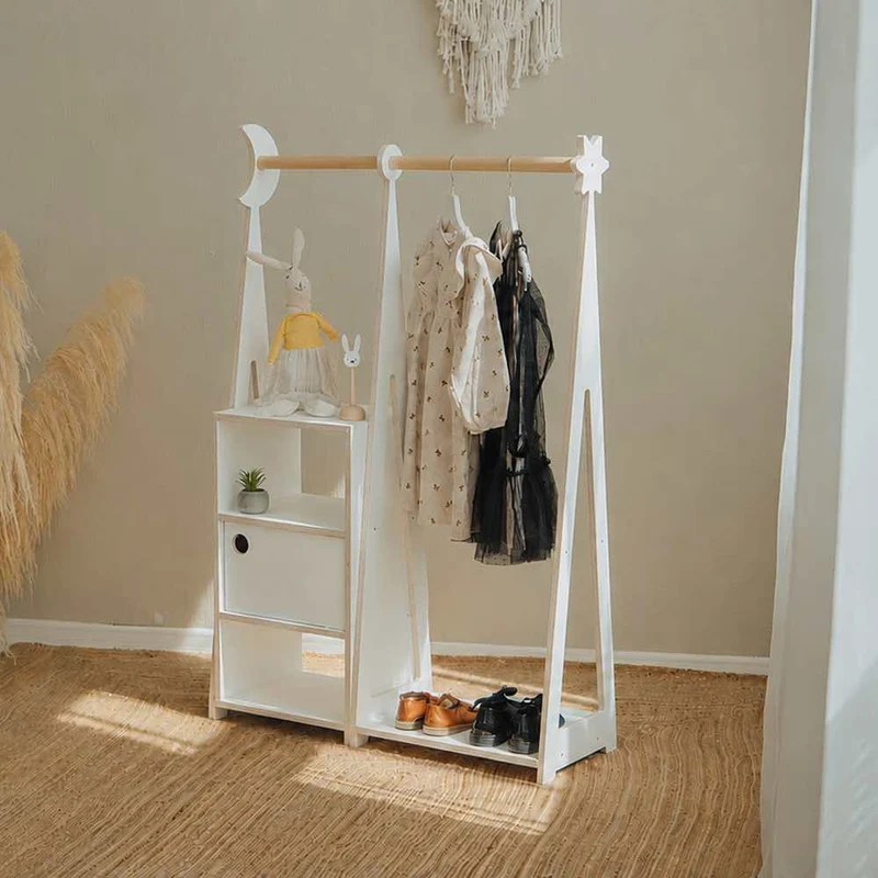 Kindergarderobe Montessori Weiß, 117 x 75 x 27 cm